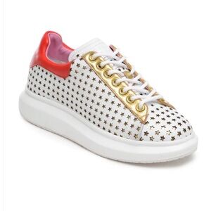 NEW Hollie Watman Star Gazing Fashion Sneakers - White / Red size 7 leather